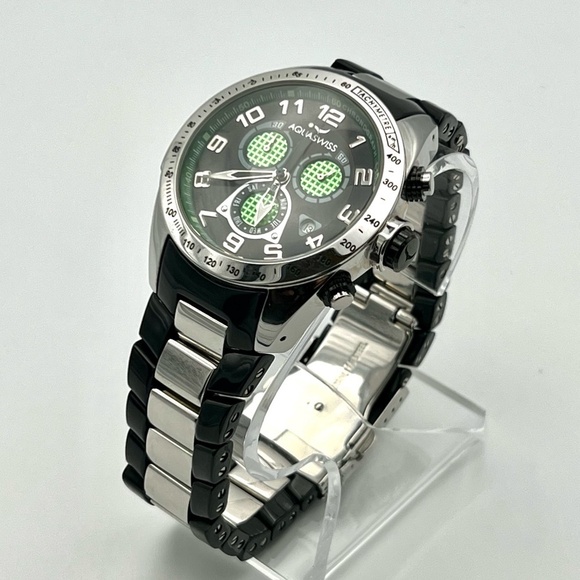 AquaSwiss Chronograph Green Black Mens Watch Working - Picture 5 of 11